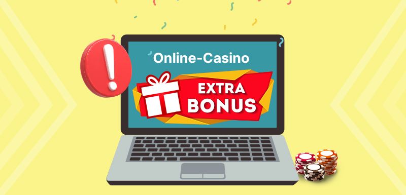 Online-Casino Extra-Bonus mit Warnsymbol und Spielchips
