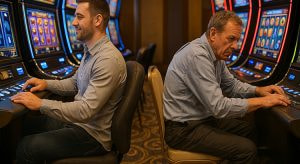 Ein Gaming Stuhl und ein Casino Stuhl stehen nebeneinander zum Vergleich.