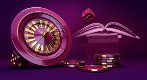 Bücher, Poker Chips und ein Roulettekessel.