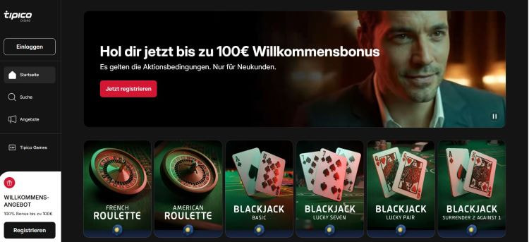 Die Online Casino Webseite von Tipico.