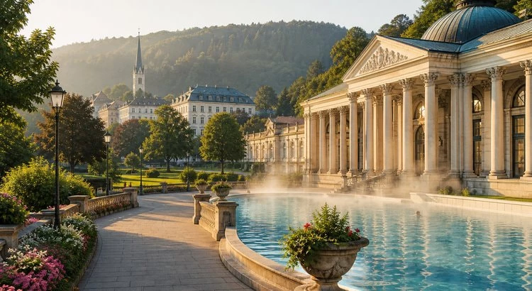 Kurstädte und Heilbäder in Deutschland - Thermalbecken vor historischem Kurhaus