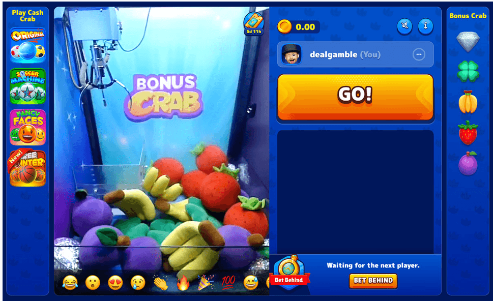 Eine Bonus Crab Aktion in einem Online Casino mit einem virtuellen Greifarm