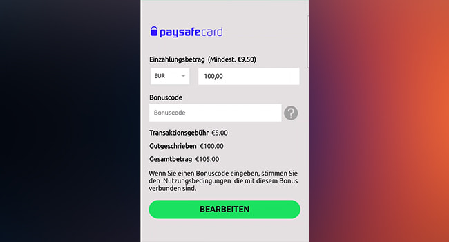 Einzahlungsbetrag im Einzahlungsprozess.