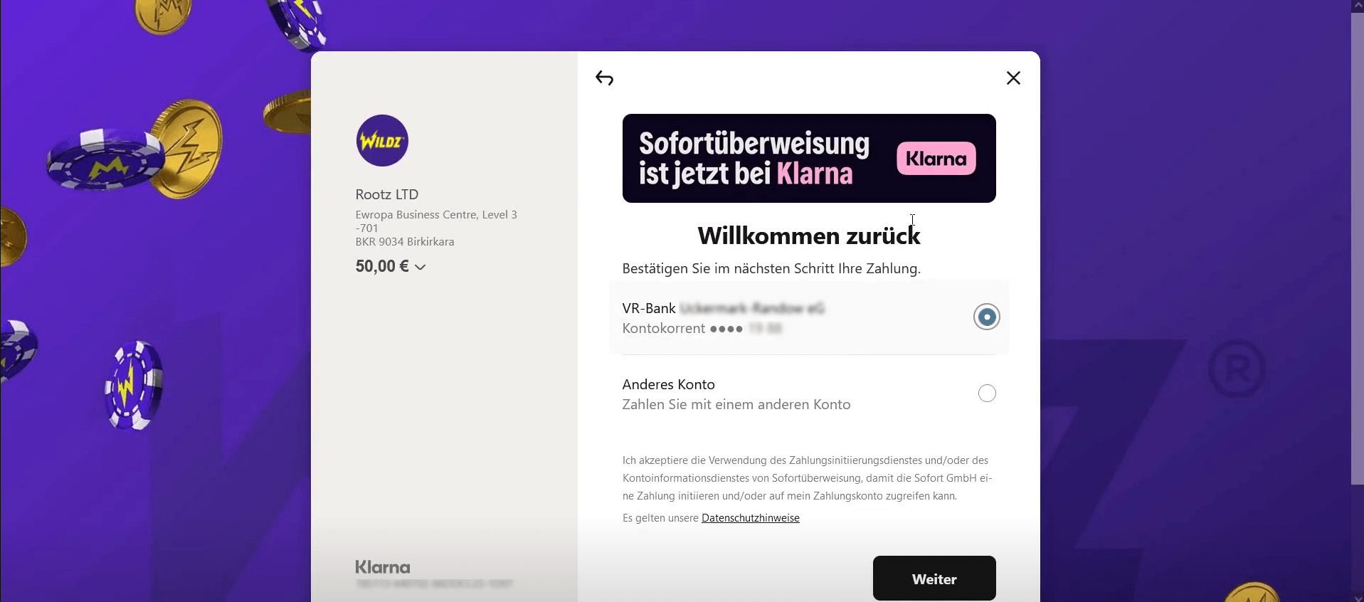 Anmeldung im SOFORT Konto.