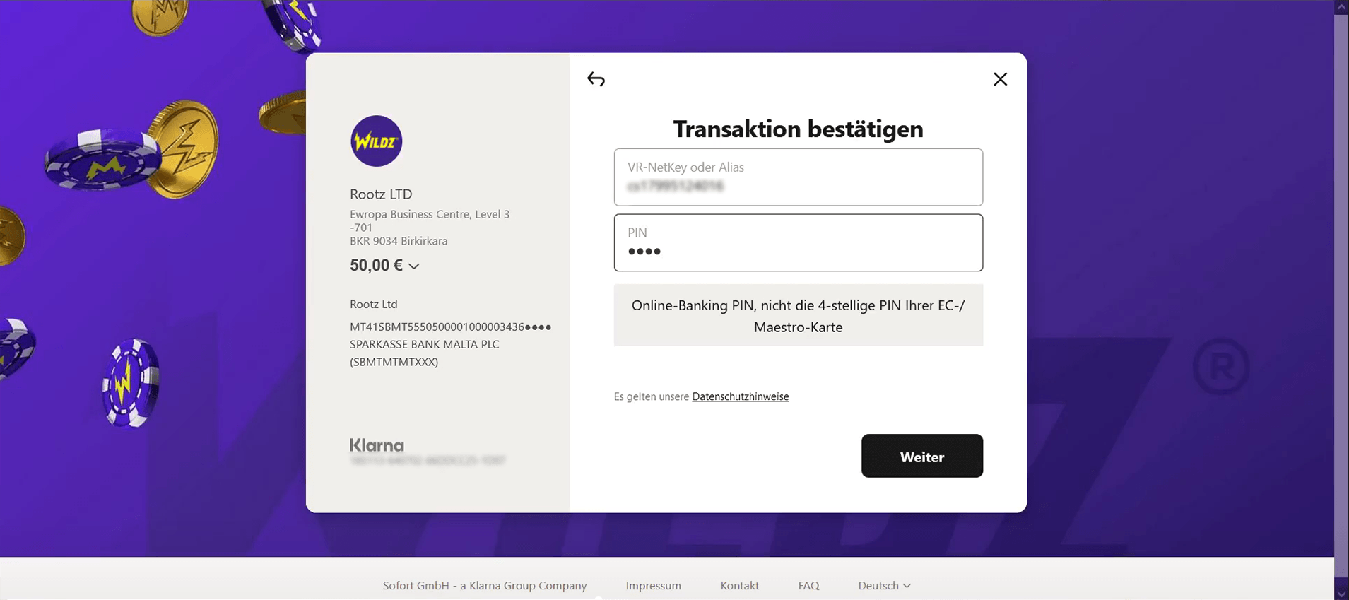 Transaktionsbestätigung mit Online Banking PIN.