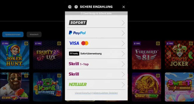 Einzahlungsbetrag im Einzahlungsprozess.