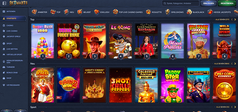 Betwarts Casino website