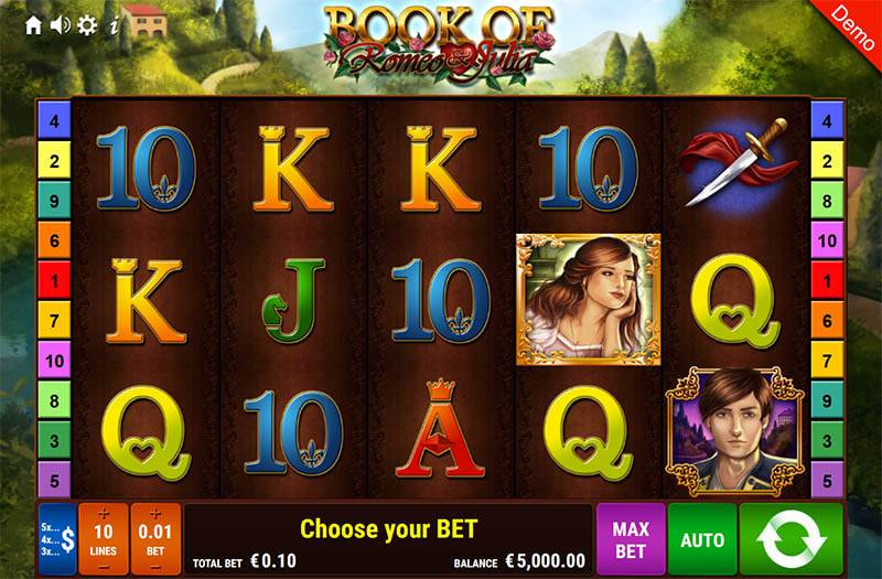 Spielansicht des Book of Romeo and Julia Online Slots.