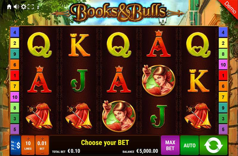 Spielansicht des Books and Bulls Online Slots.