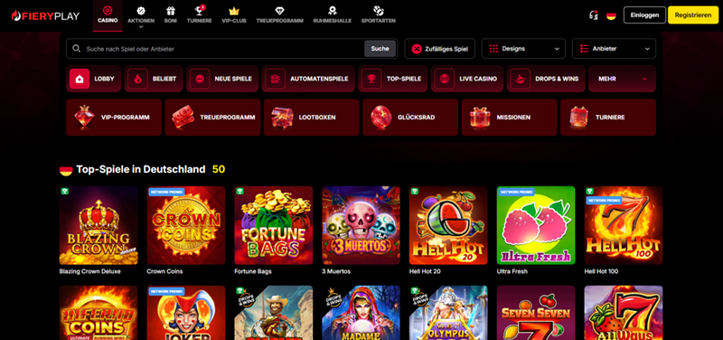 Die FieryPlay Casino Webseite.