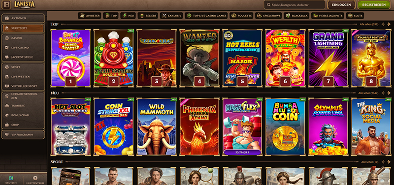 Lanista Casino website