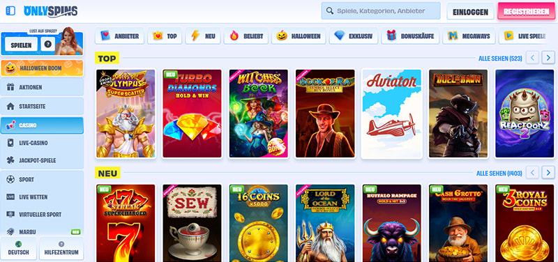 OnlySpins Casino website