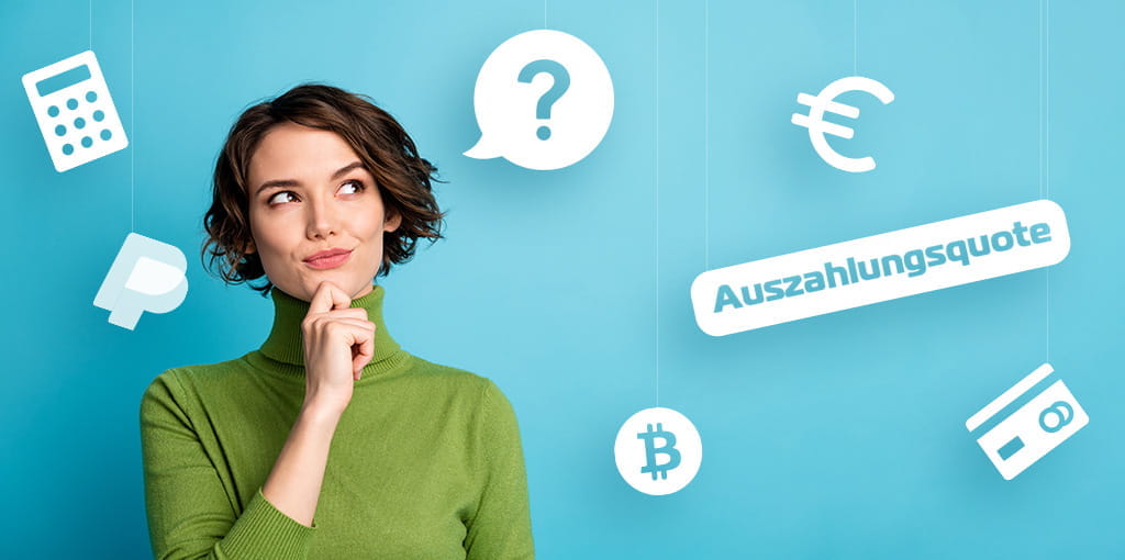 Eine Frau und im Hintergrund zahlreiche Symbole, die für serioese Online Casinos stehen.