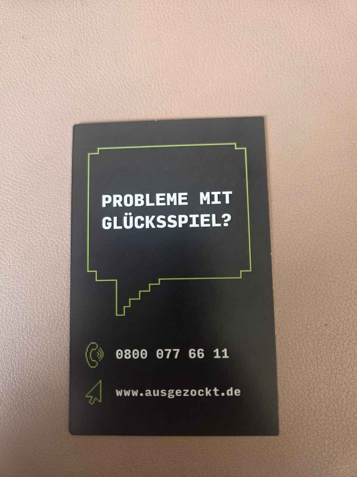 Präventionskarte mit Hilfsangebot bei Glücksspielproblemen in der Spielbank Hohensyburg