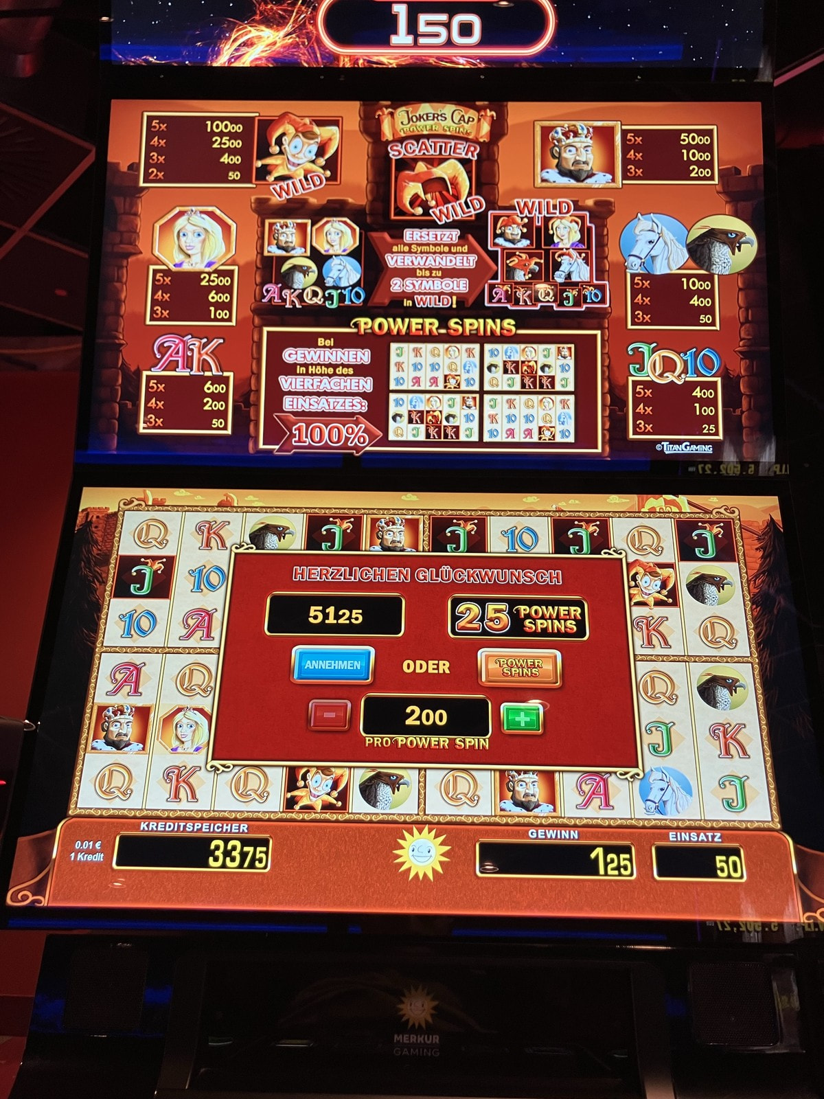 Bildschirm von Jokers Cap Power Spins mit Power-Spins-Anzeige