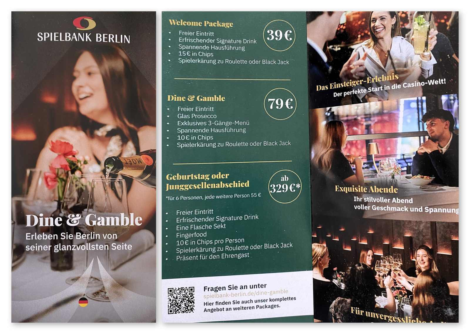 Dine-and-Gamble-Flyer der Spielbank Berlin am Potsdamer Platz